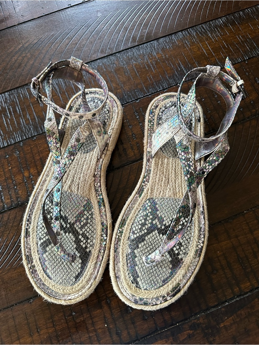 Vince Camuto Iridescent Neutral T-Strap Espadrille Sandals